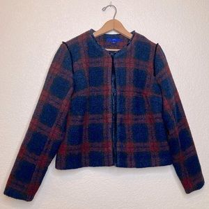 Apt 9 Preppy Cropped Coat Plaid Maroon & Navy Single Closure